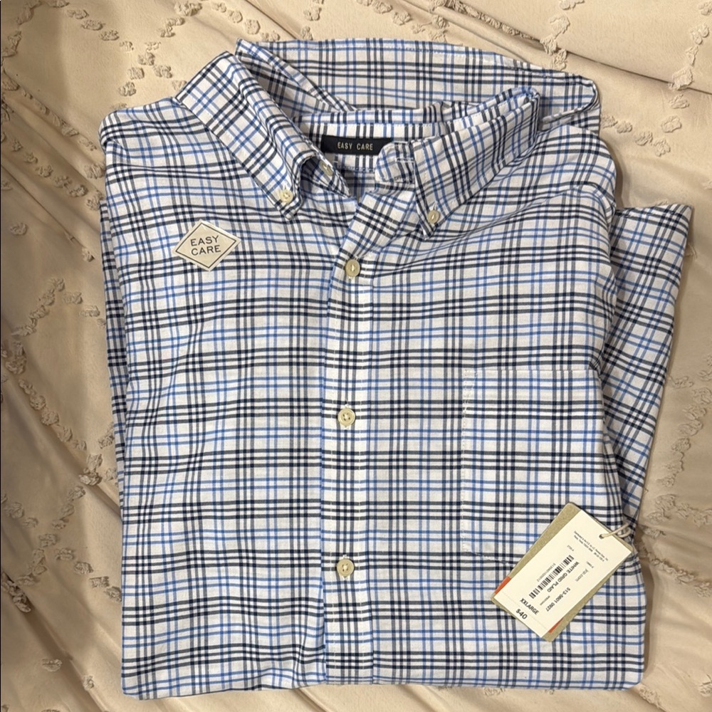 NWT St. John’s Bay Blue Plaid Men's Shirt